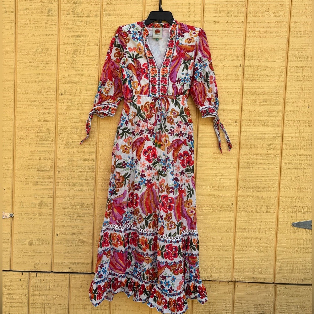 FARM Rio Pink Floral V-Neck Maxi Dress with Tie Sleeves - Picture 5 of 16